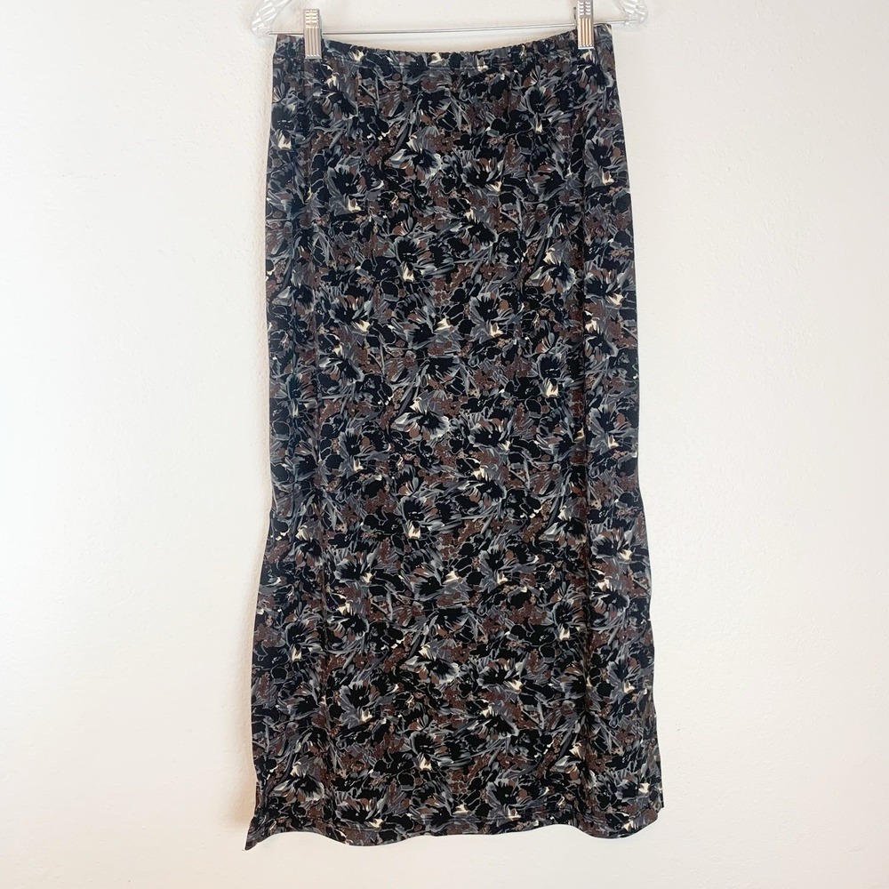 I.N. Studio Floral Midi Skirt Size‎ Large Black Gray Brown 90s Fairy Grunge